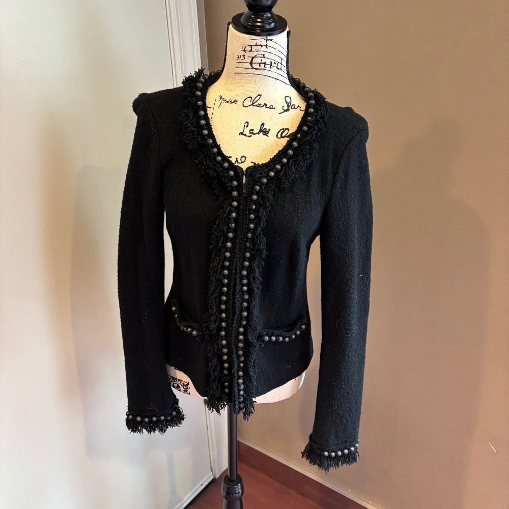 ECI sweater jacket  with beading and fringe